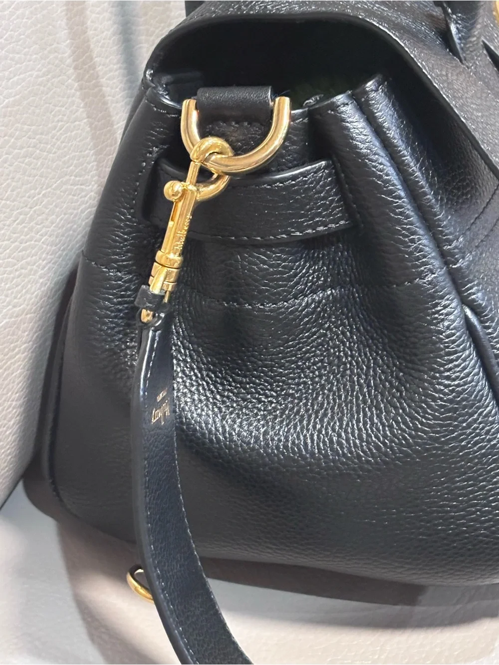 Mulberry Black Pebbled Leather Satchel with Gold Hardware and Strap
